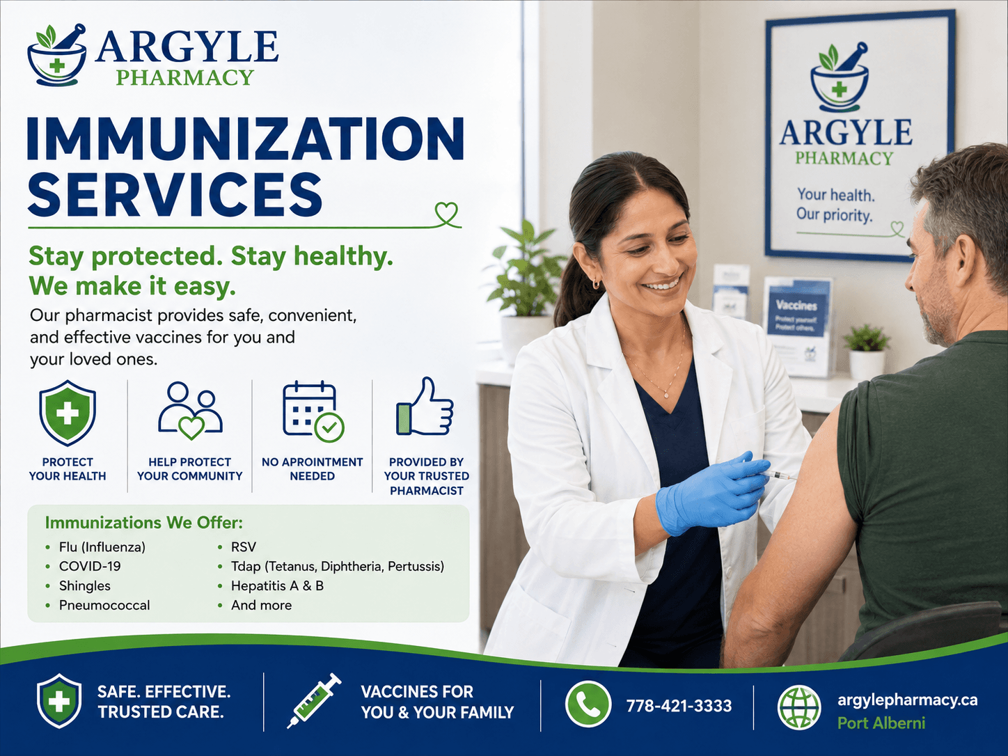 Vaccinations and immunization services at Argyle Pharmacy, Port Alberni BC