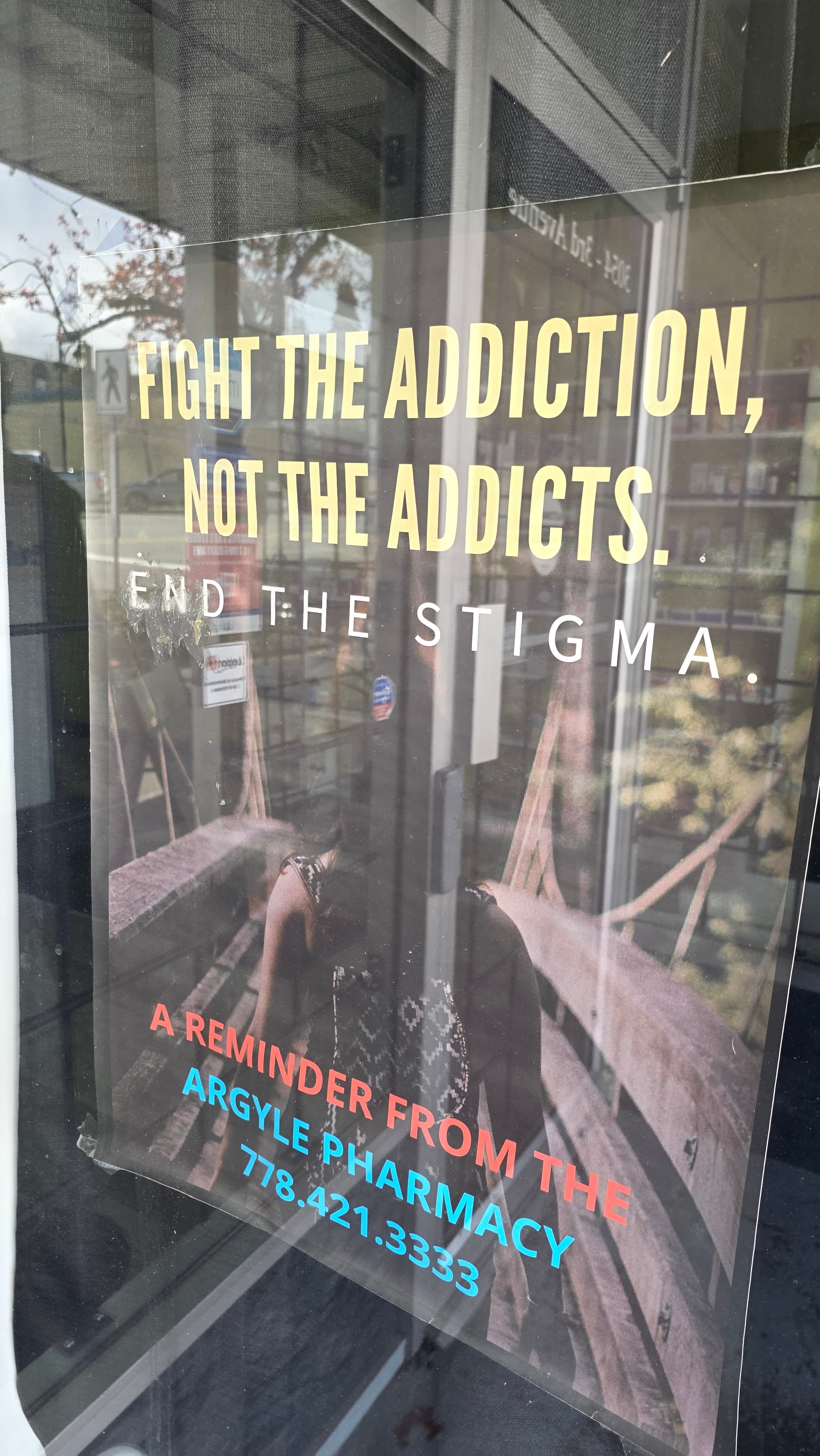 Anti-stigma window decal at Argyle Pharmacy