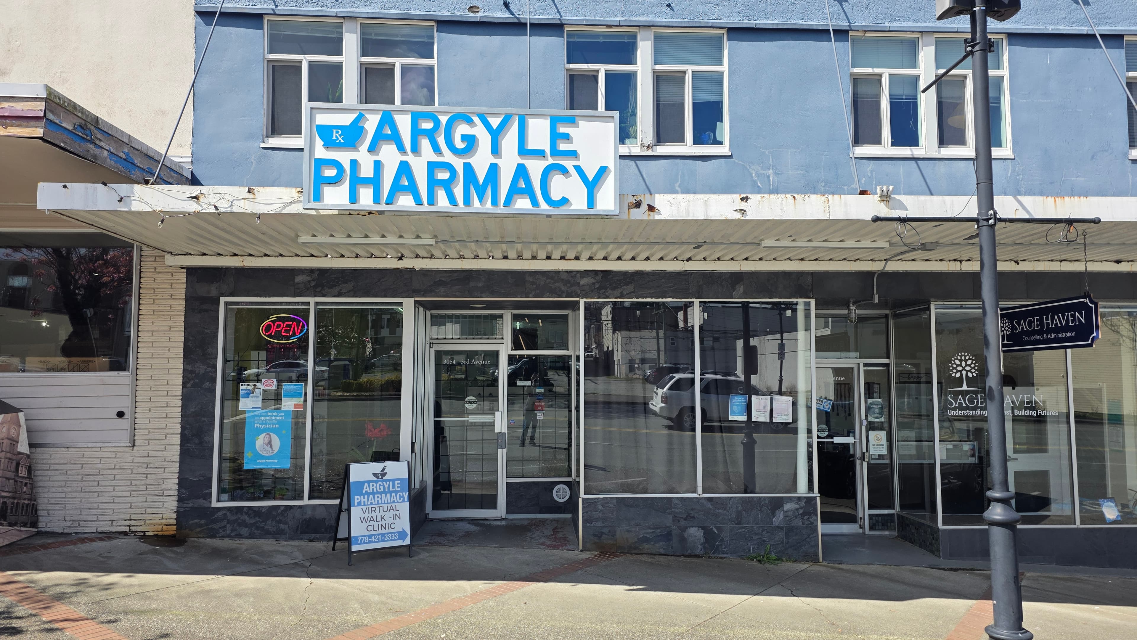 Argyle Pharmacy window and entrance