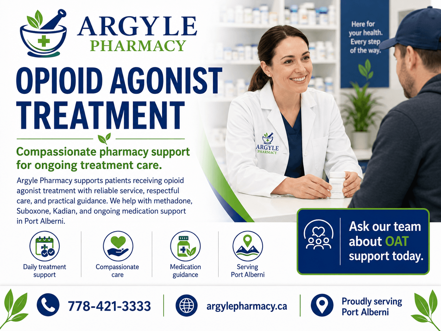 Opioid agonist treatment at Argyle Pharmacy, Port Alberni