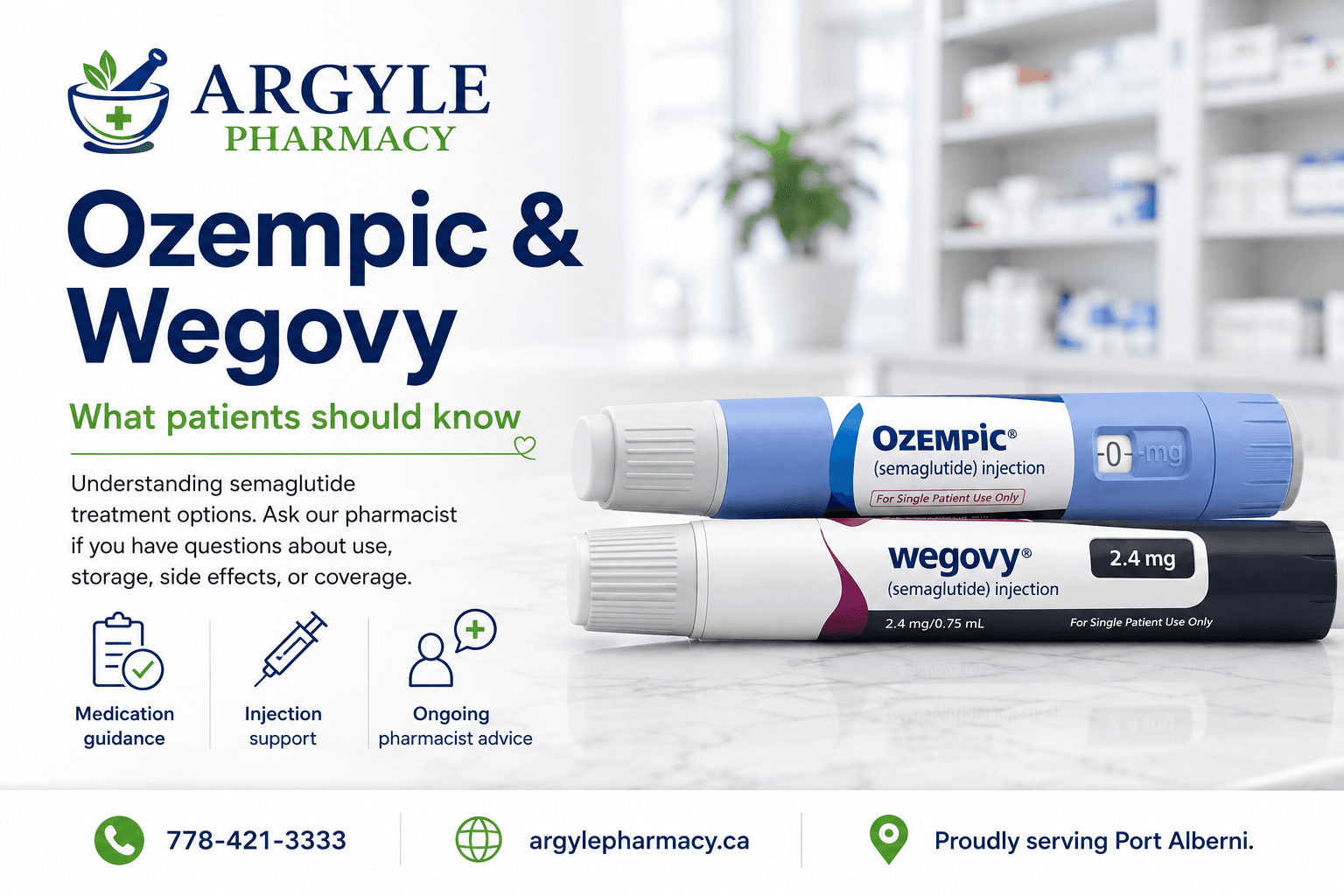 Ozempic and Wegovy explained by the pharmacists at Argyle Pharmacy, Port Alberni